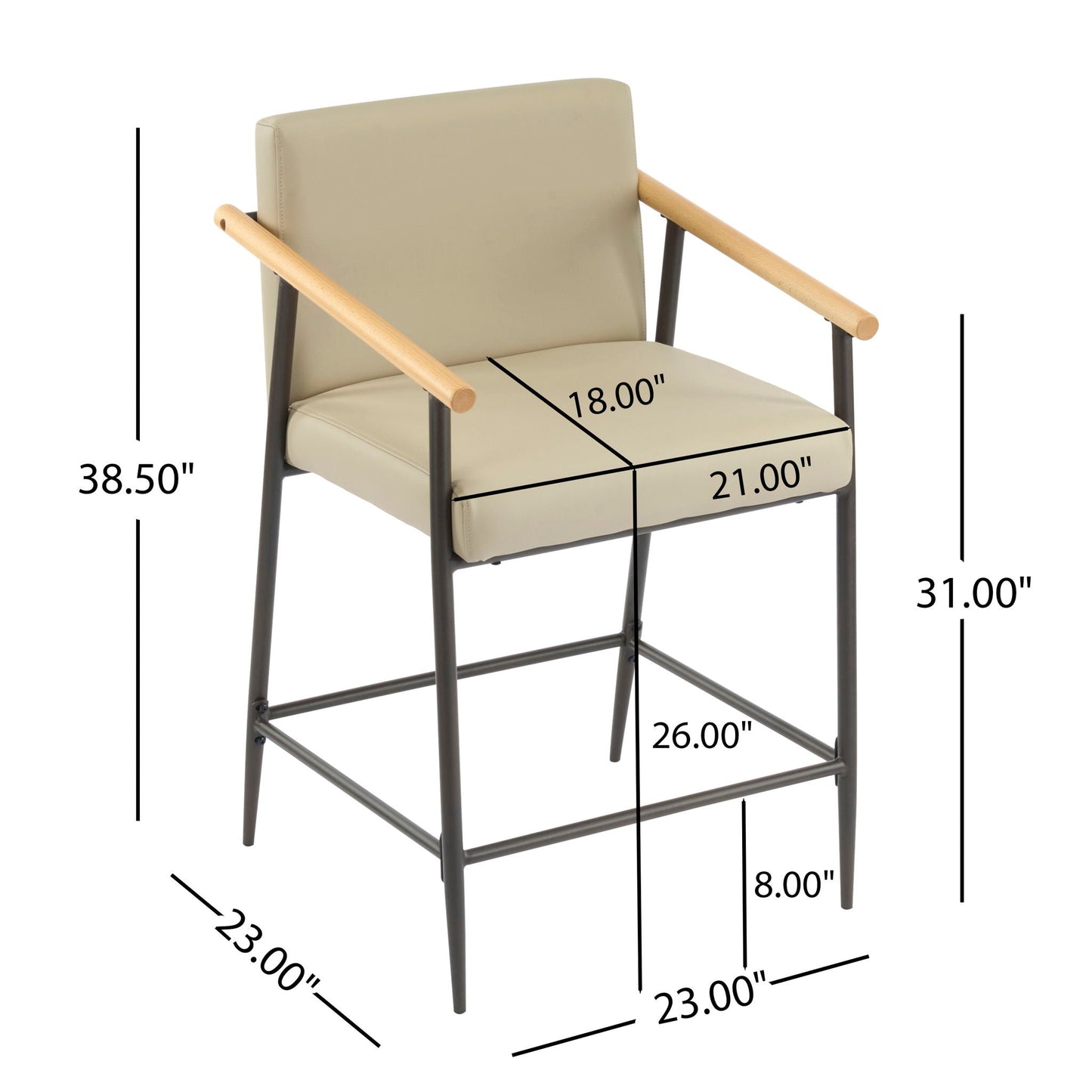Mid Century Modern Counter Stool Set with Espresso Metal Frame - Khaki