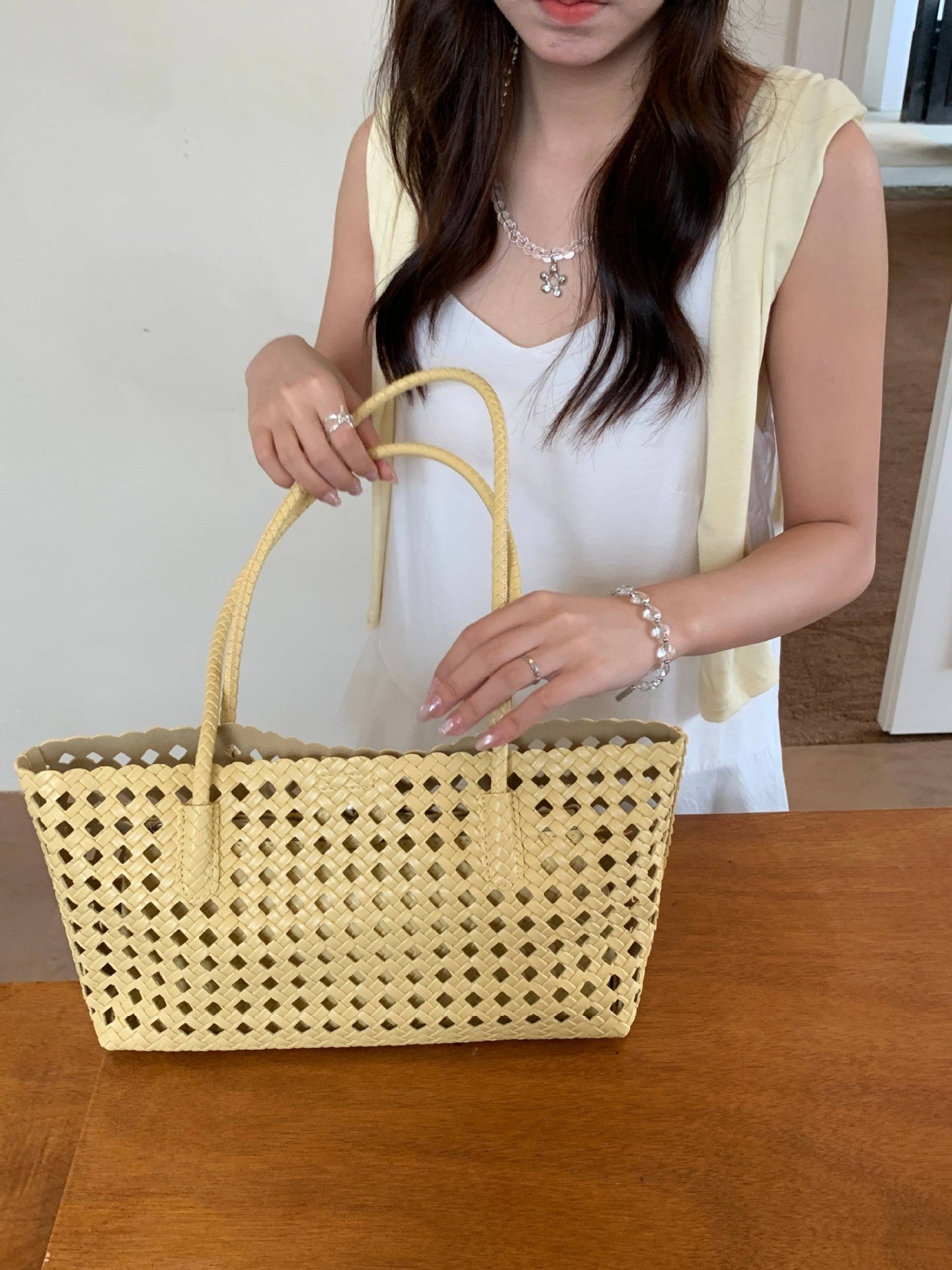 Hollow-out Woven Shoulder Bag For Women
