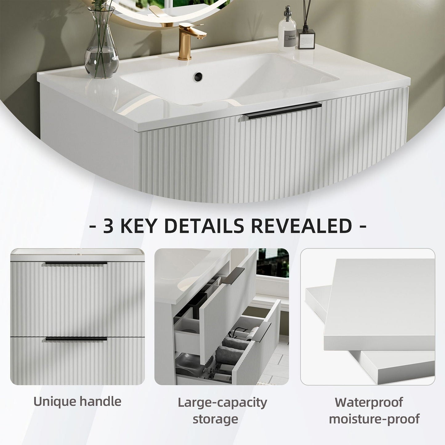 Modern Wall Mounted Floating Bathroom Vanity With Sink And Drawers