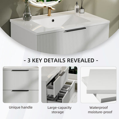 Modern Wall Mounted Floating Bathroom Vanity With Sink And Drawers