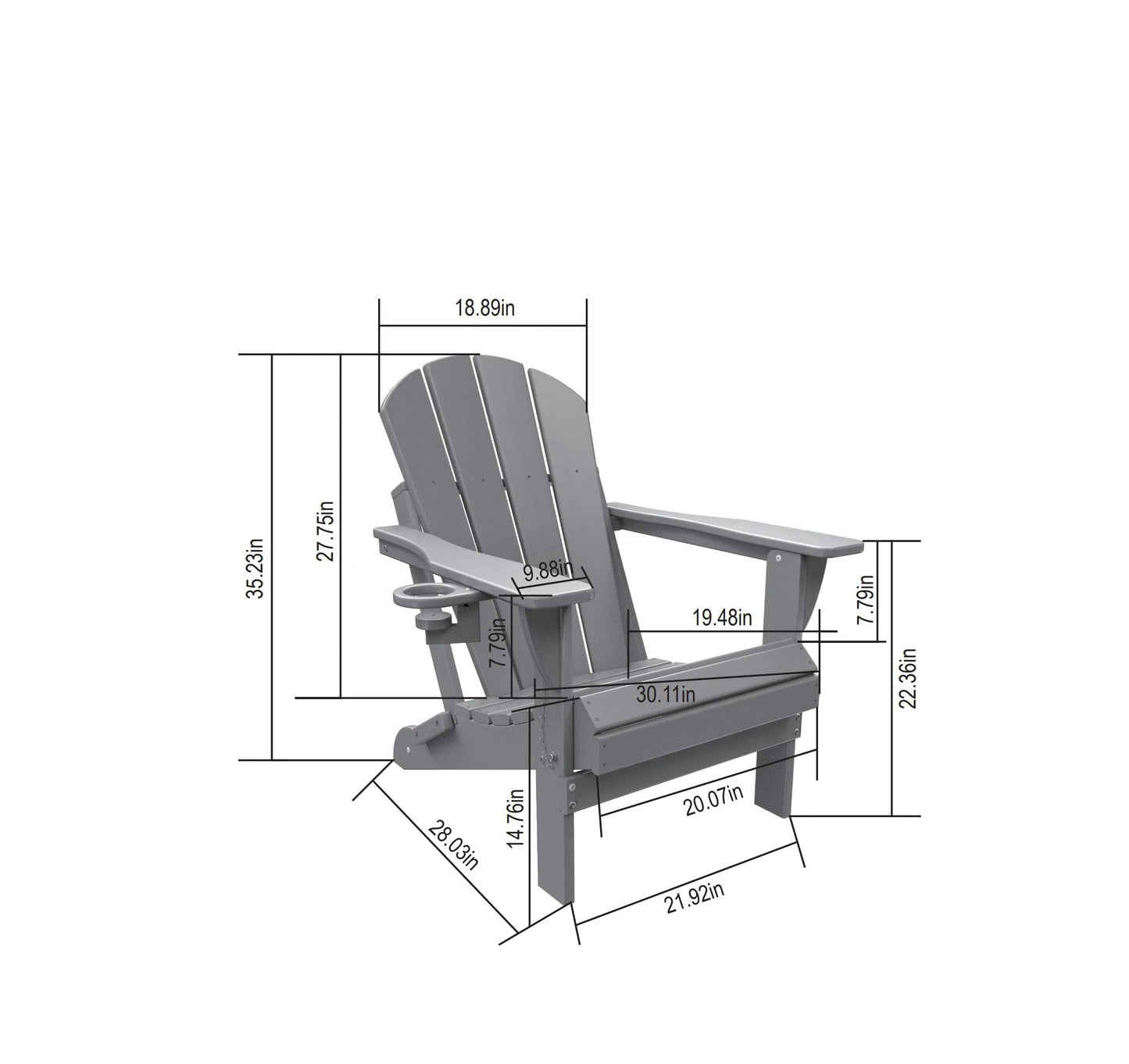 Folding Adirondack Chair with Side Table, 3-Piece Set