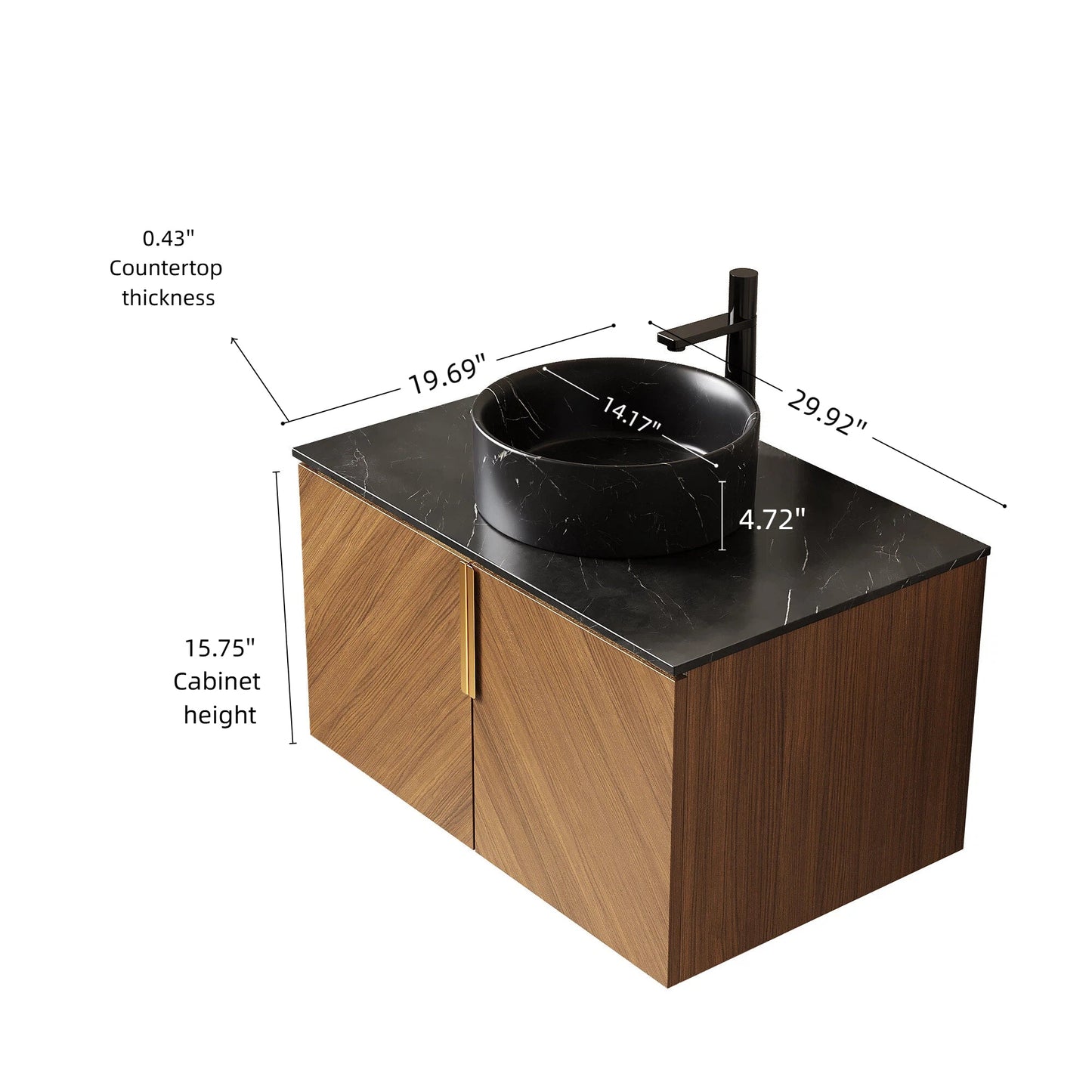 ARAI 30" Bathroom Vanity & Sink, Wall-Mounted Plywood Cabinet with Double Doors