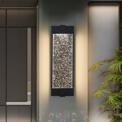 Black Aluminum Outdoor Wall Light with Bubble Crystal - Black
