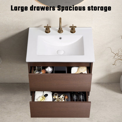 Bathroom Vanity With Basin Wall Hang Storage - Brown / Brown / White