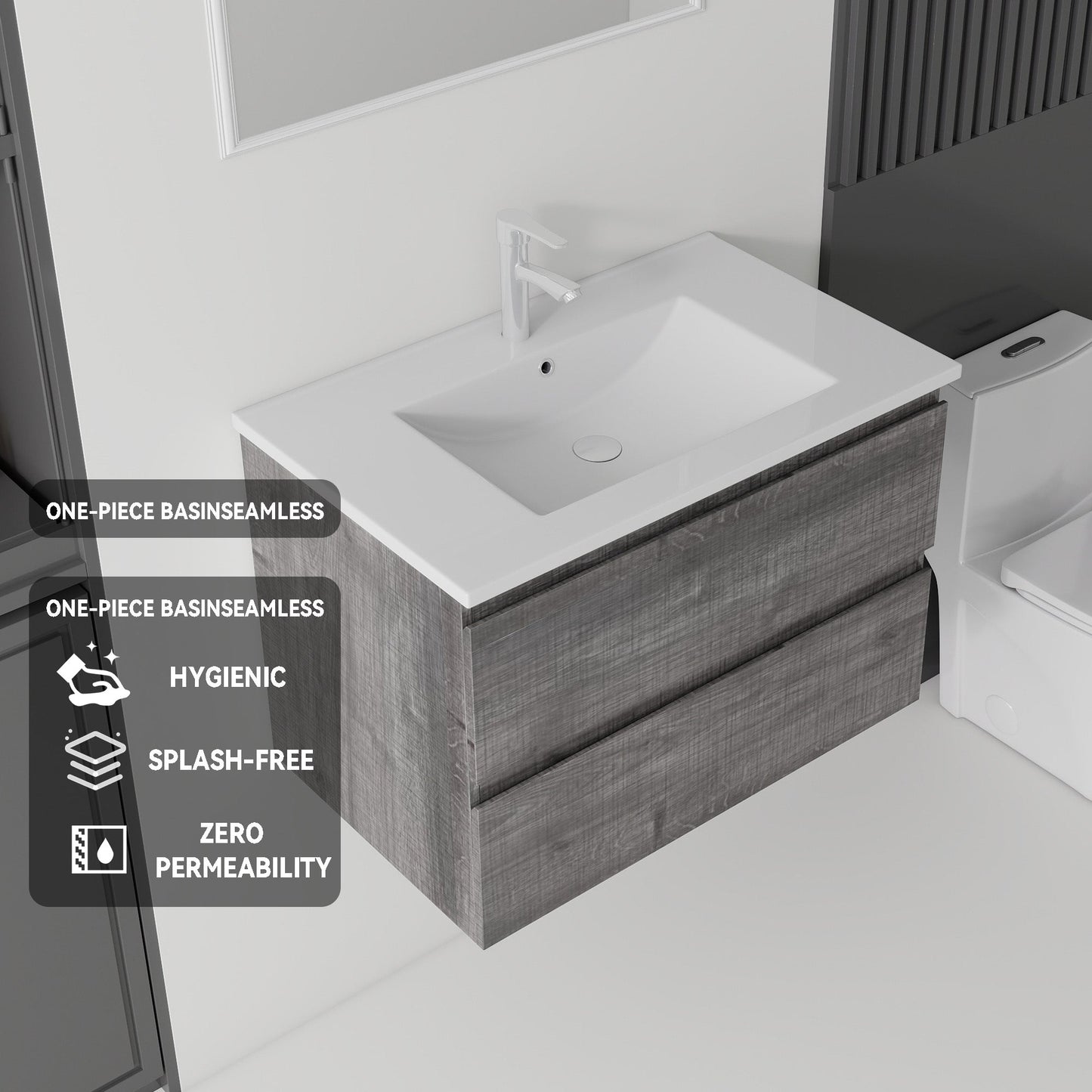 24 Inch Floating Bathroom Vanity with Sink, Soft-Close Drawer, Ceramic Sink, Plywood