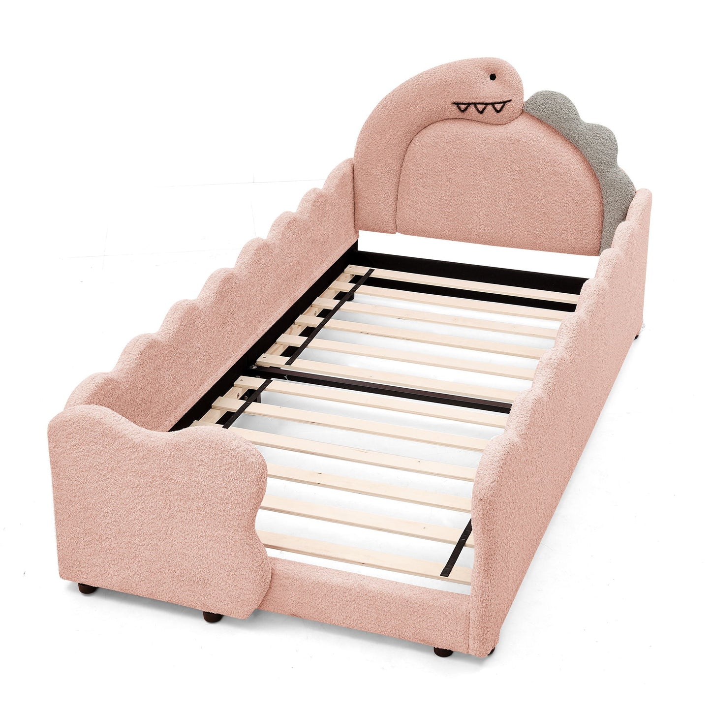 Cute Dinosaur Shaped Bed With Safety Guardrail, Toddler Frame