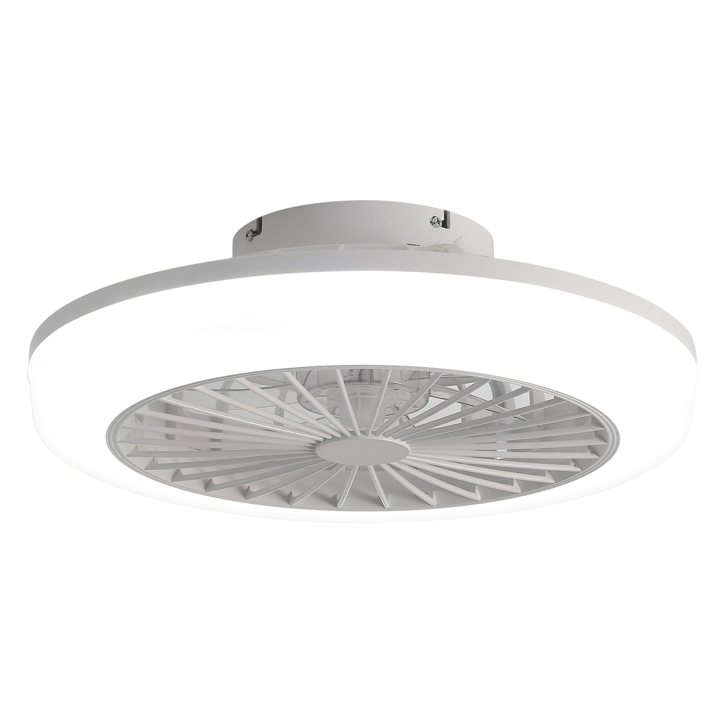 Enclosed Ceiling Fan With Light and Remote, Flush Mount Bladeless Low Profile - White