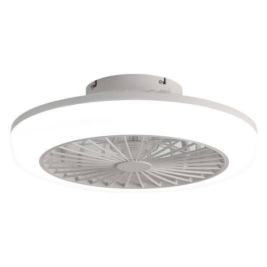 Enclosed Ceiling Fan With Light and Remote, Flush Mount Bladeless Low Profile - White