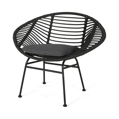 Cordella Outdoor Woven Wicker Chairs with Cushions, Set of 2