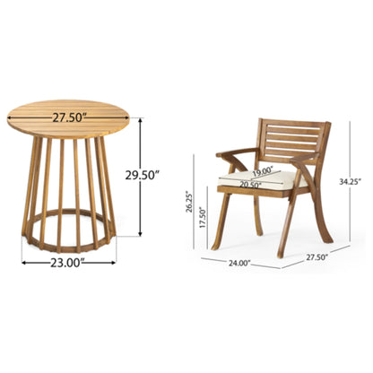 Outdoor 3 Pieces Dining Set With Cushions - Teak Wood