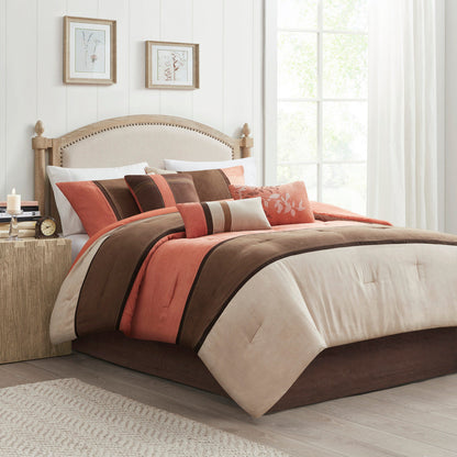 7 Piece Faux Suede Comforter Set - Coral California King