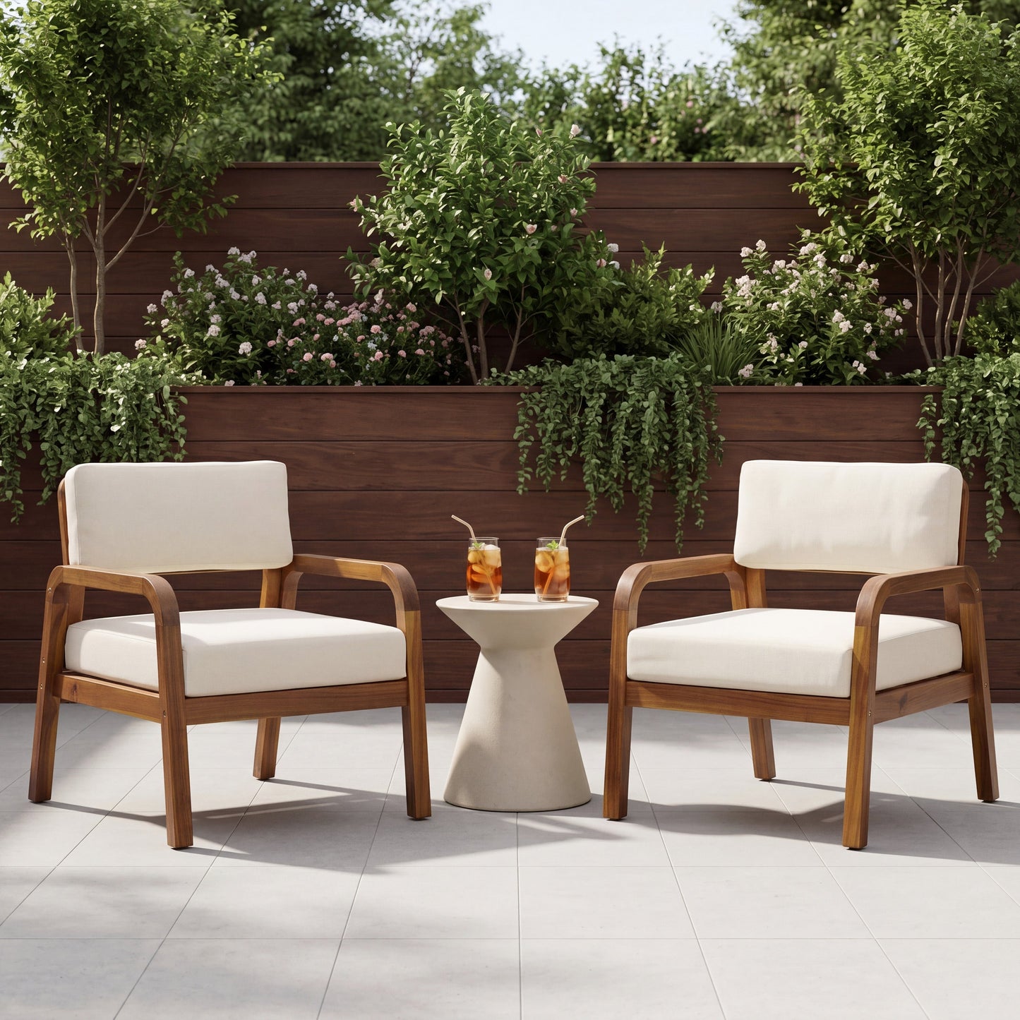 Outdoor Acacia Wood Armchair Set with Weather-Resistant Cushions