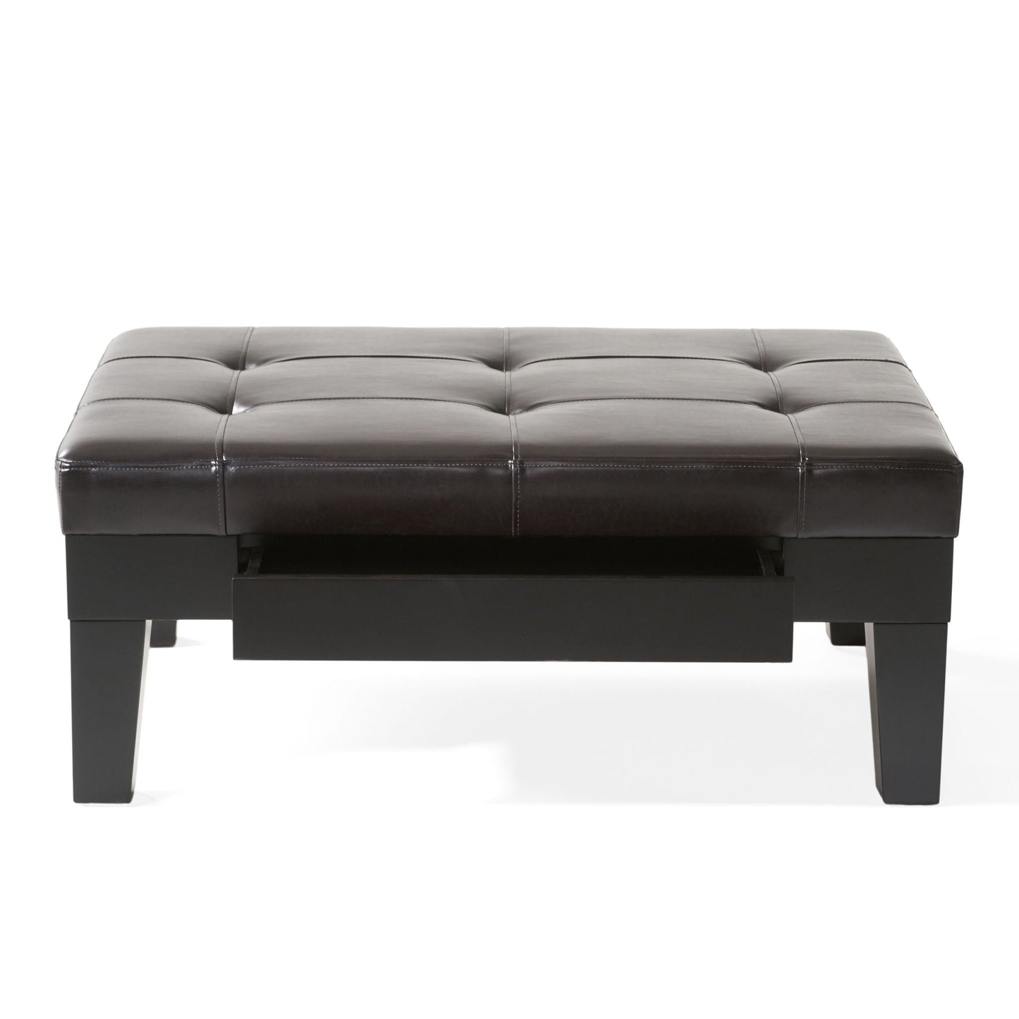 Chatham Ottoman With Drawer Leather Storage Solution - Dark Coffee