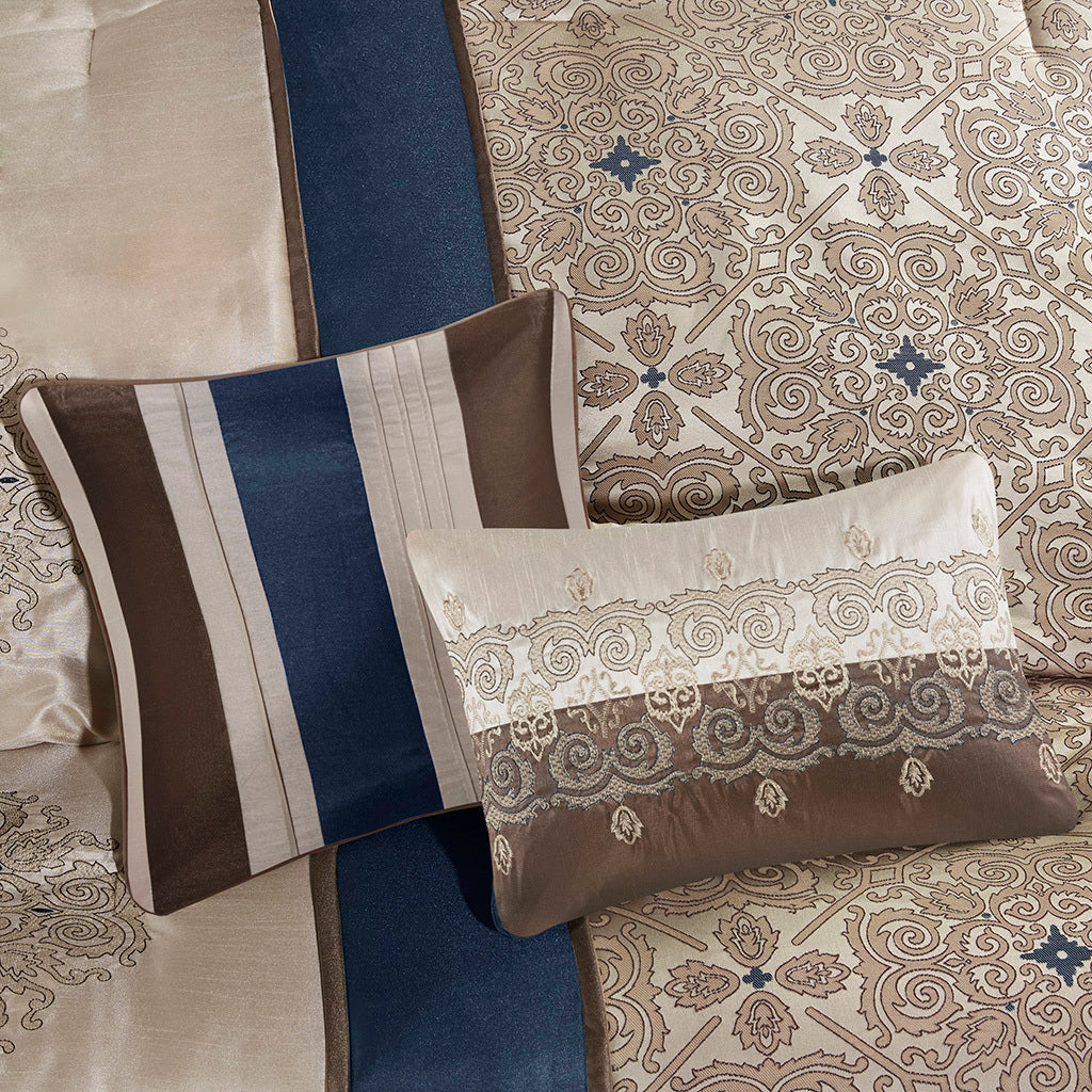 King 7 Piece Jacquard Comforter Set with Throw Pillows