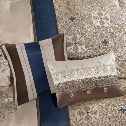 King 7 Piece Jacquard Comforter Set with Throw Pillows