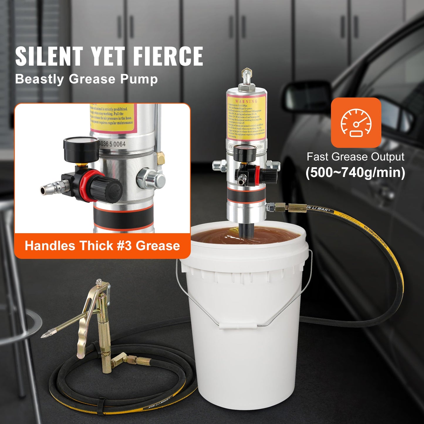 VEVOR Air Operated Grease Pump with 13 ft Hose and 360° Swivel Gun