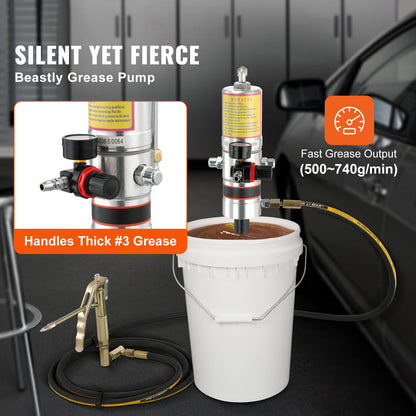 VEVOR Air Operated Grease Pump with 13 ft Hose and 360° Swivel Gun