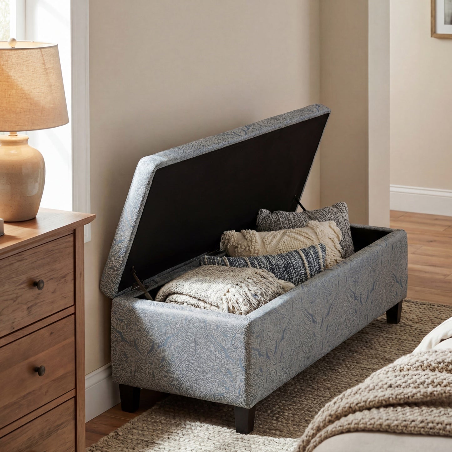 Indoor Jacquard Storage Ottoman Bench