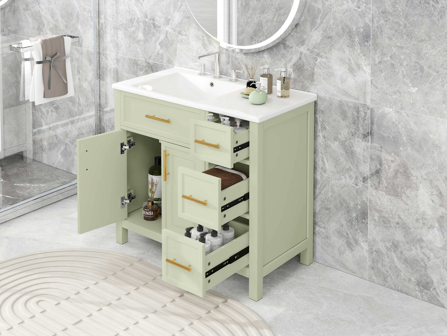 36" Bathroom Vanity with Sink Top, Cabinet with Two Doors and Three Drawers