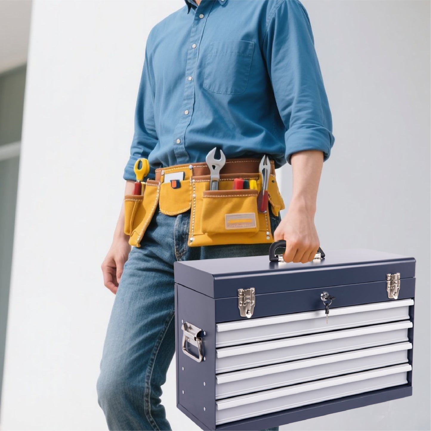Heavy Duty Metal Tool Box, 21-inch with 4 Drawers