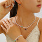 Sporty Soccer Football Rugby Pendant Pearl Beaded Necklace Bracelet Earrings Set