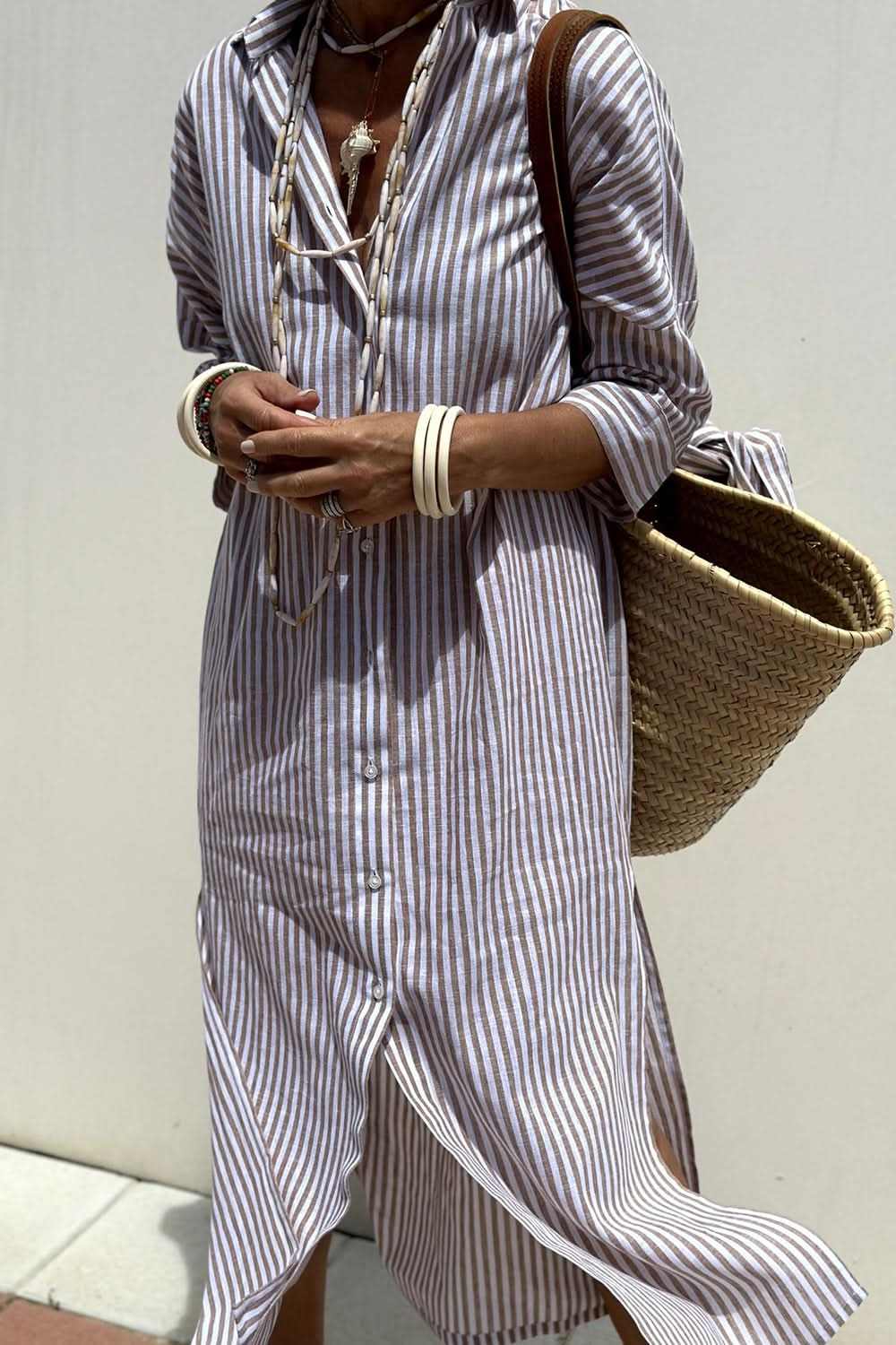 Shirts Trendsi Button-Up Dress Women's Chic Casual Polyester Mini Dress + Sleeves