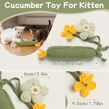 3PCS Cucumber Catnip Toy Cat Kicker Toys For Indoor Cats Kitten Cucumber Plush Toy With Catnip And Funny Sound, Designed For Kicking, Chewing And Interactive Play To Keep Indoor Cats Active