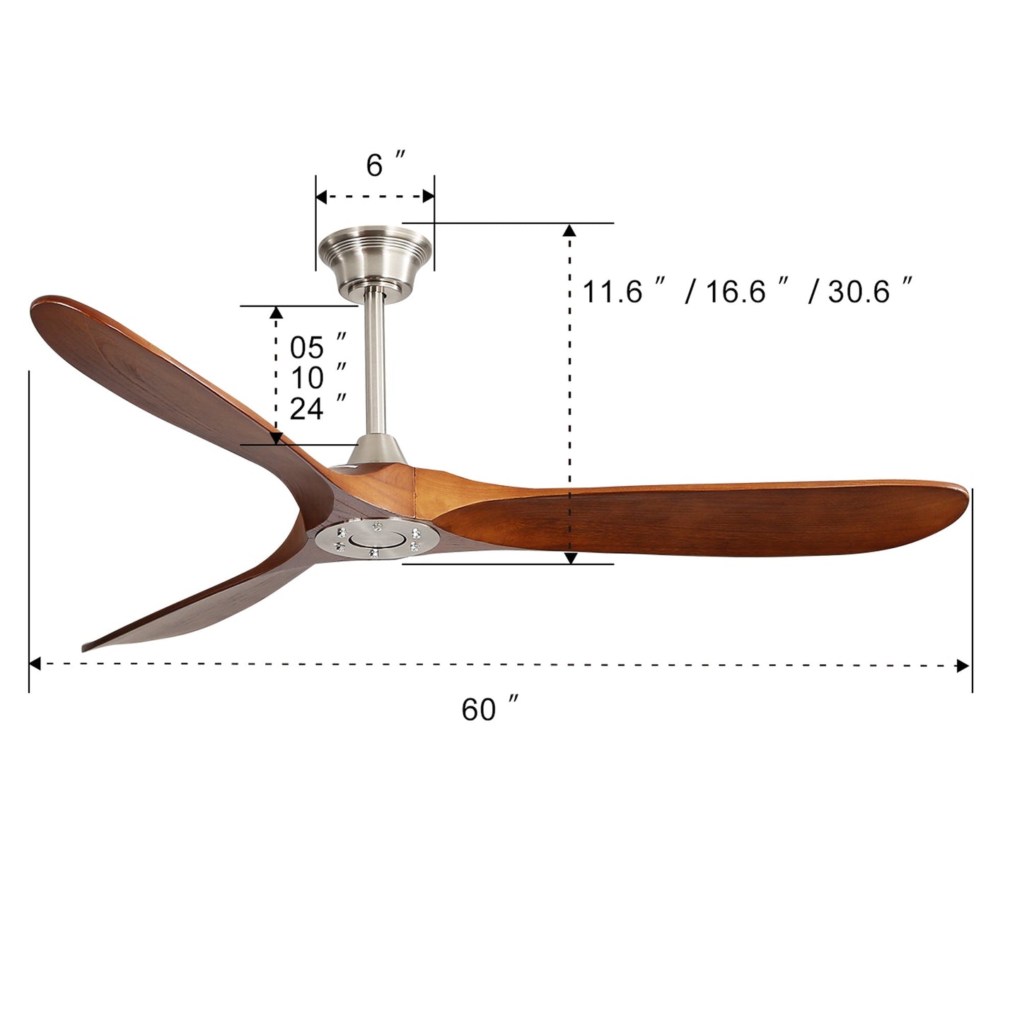 60 Inch Indoor Modern Ceiling Fan With 3 Solid Wood Blades