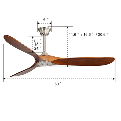 60 Inch Indoor Modern Ceiling Fan With 3 Solid Wood Blades
