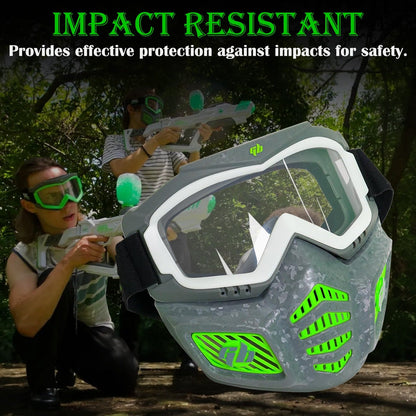 [Not Allowed to Sell on Amazon] Gel Blaster Glow in The Dark Elite Face Mask Full Face Tactical Mask with Detachable Goggles Adjustable Headband Vente