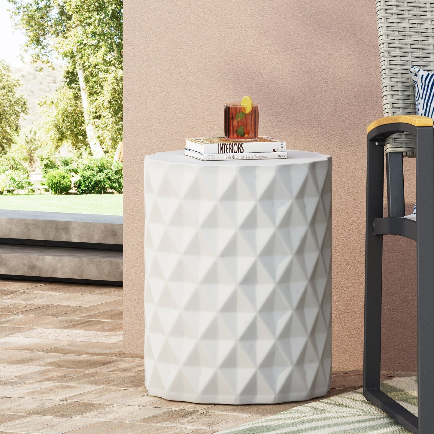 Outdoor Lightweight Concrete Side Table - Antique White