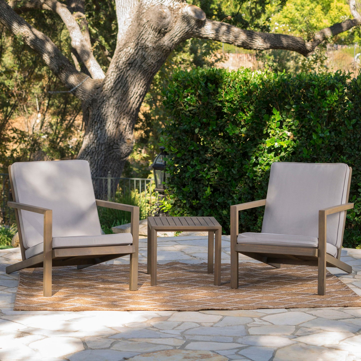 Celestaria 3-Piece Outdoor Chat Set with Adirondack Chairs, Cushions and Side Table