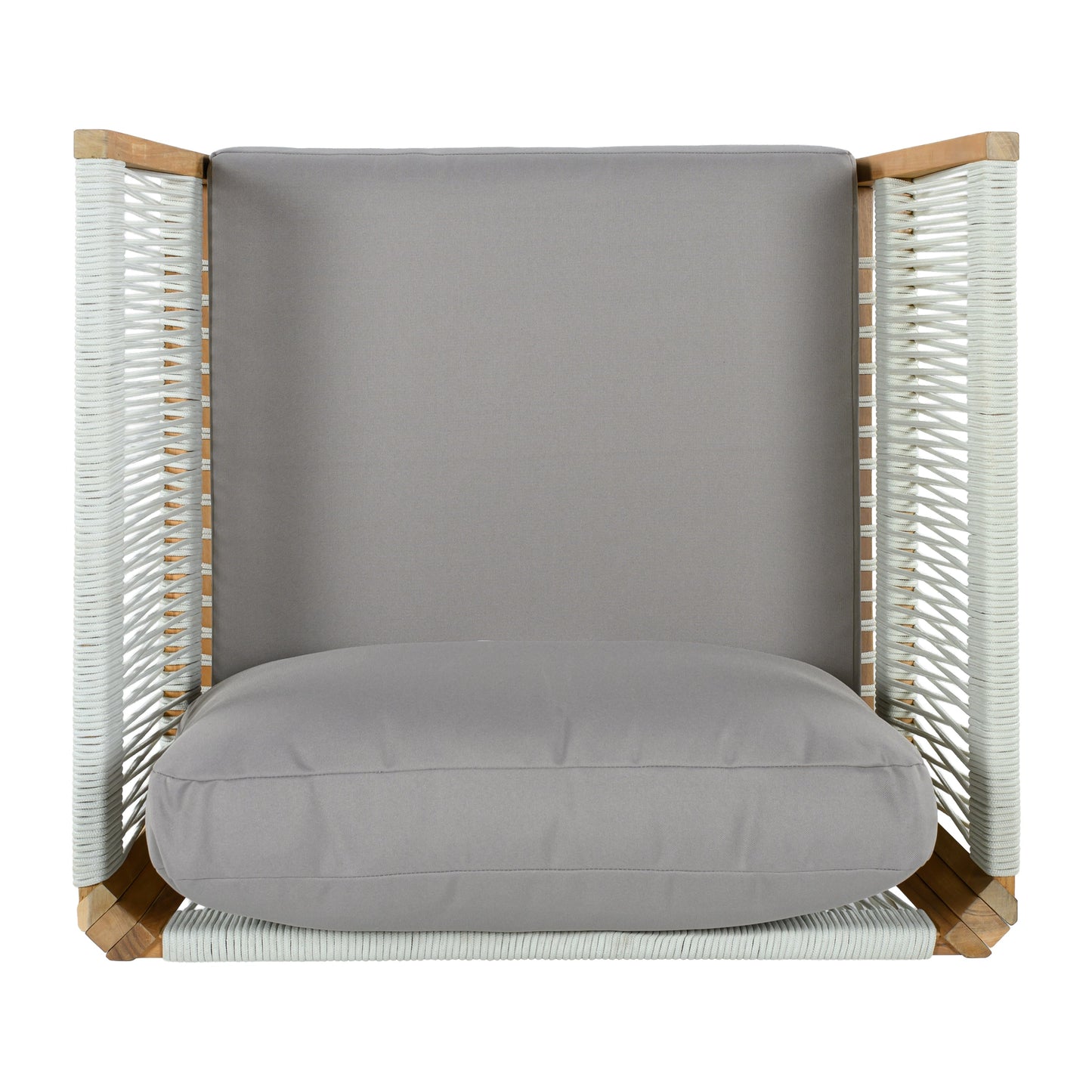 30.3" Outdoor Acacia Wood Patio Chair with Woven Rope Accents