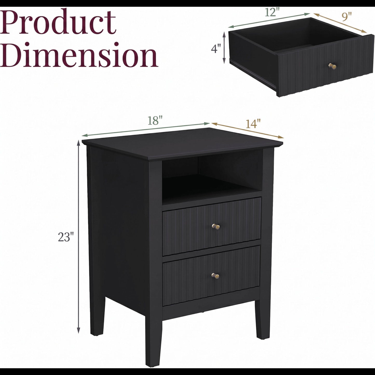Fluted Nightstand With 2 Drawers