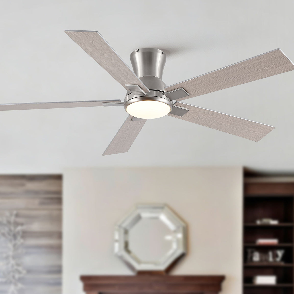 Low Profile Flush Mount Intergrated LED Ceiling Fan With Light And Reversible Quiet Motor