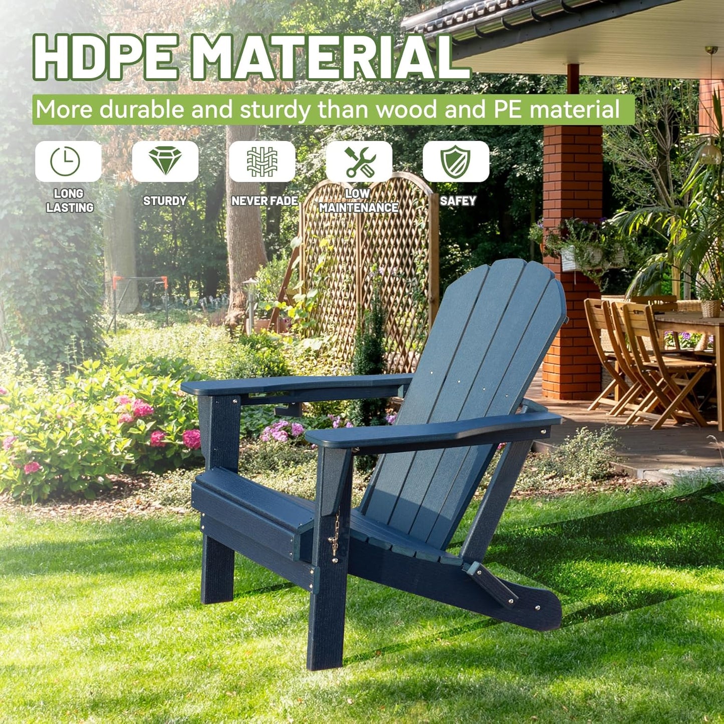 Adirondack Chair with Foldable Design and Built-In Cup Holder