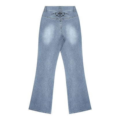Stylish Slim-fit Denim Jeans With A Personalized Street-style Retro Hip-hop Print