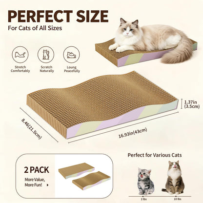 Cat Scratching Board 2-Pack, Reversible Cat Scratcher Pad, Large Odor-free,Double-sided Use,Wave Shape,Sturdy,Extra Large,2 Count,cat Toys