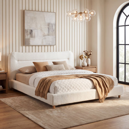 Minimalist Curved Headboard Teddy Bear Plush Bed, Queen