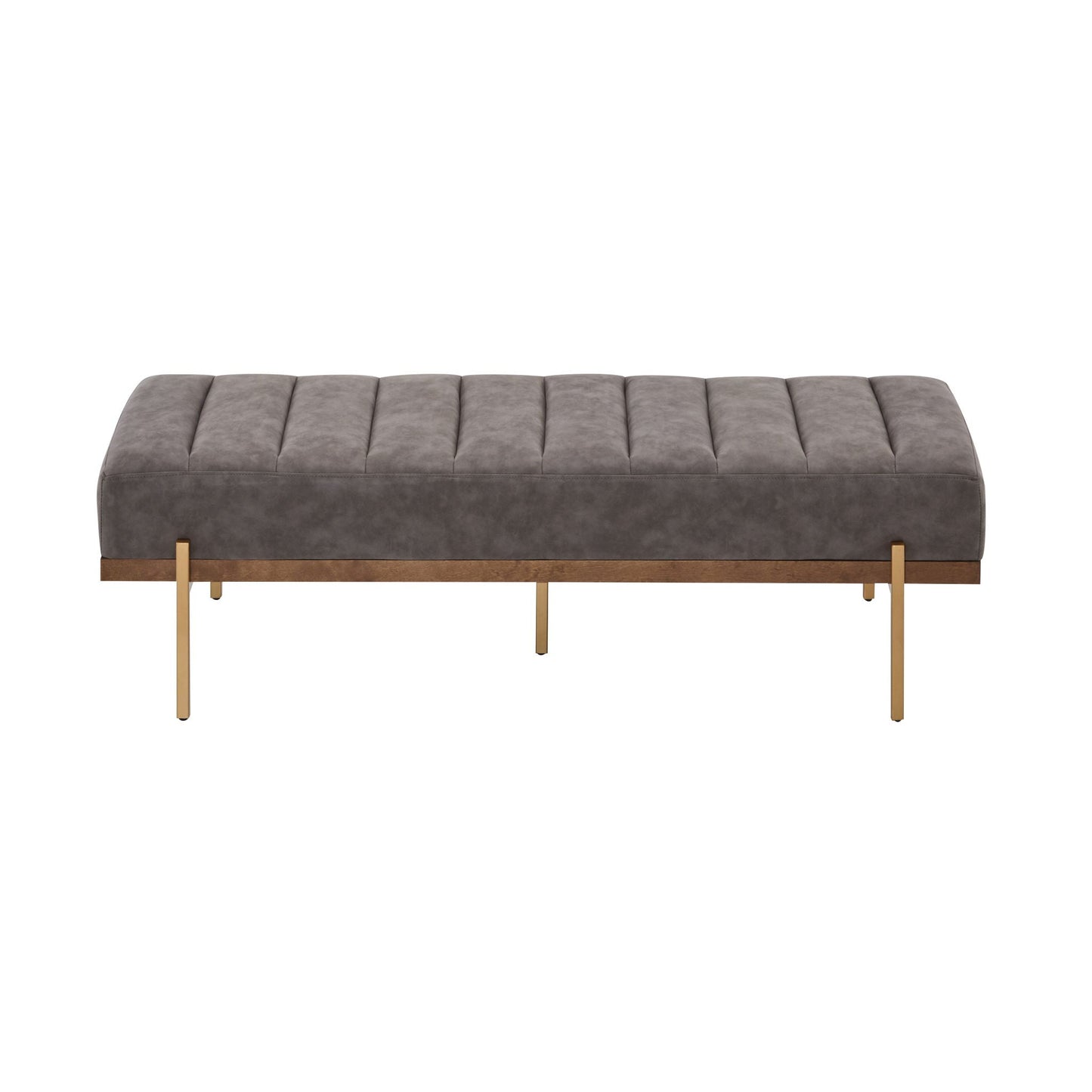 Thorian Luxury Upholstered Ottoman Bench with Channel Tufting and Metal Base
