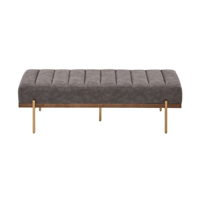 Thorian Luxury Upholstered Ottoman Bench with Channel Tufting and Metal Base