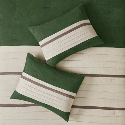 7 Pc Faux Suede Comforter Set Green Queen