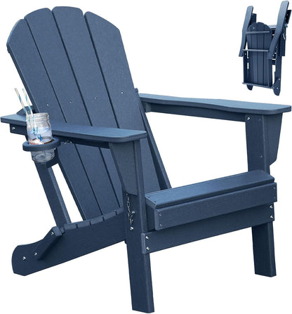 Adirondack Chair with Foldable Design and Built-In Cup Holder