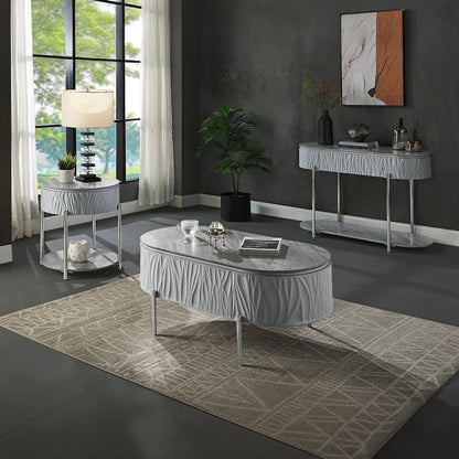 Yukino - End Table - Gray High Gloss & Chrome