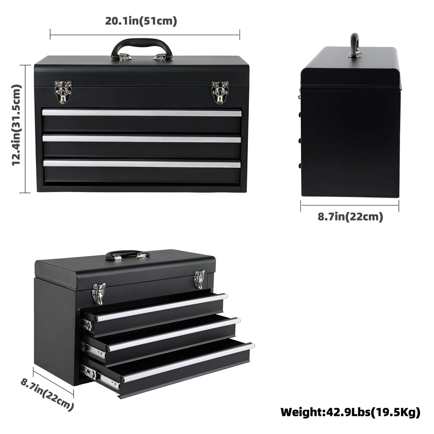 465-Piece Mechanics Tool Set with 3-Drawer Heavy Duty Metal Box Repair Tool Kit