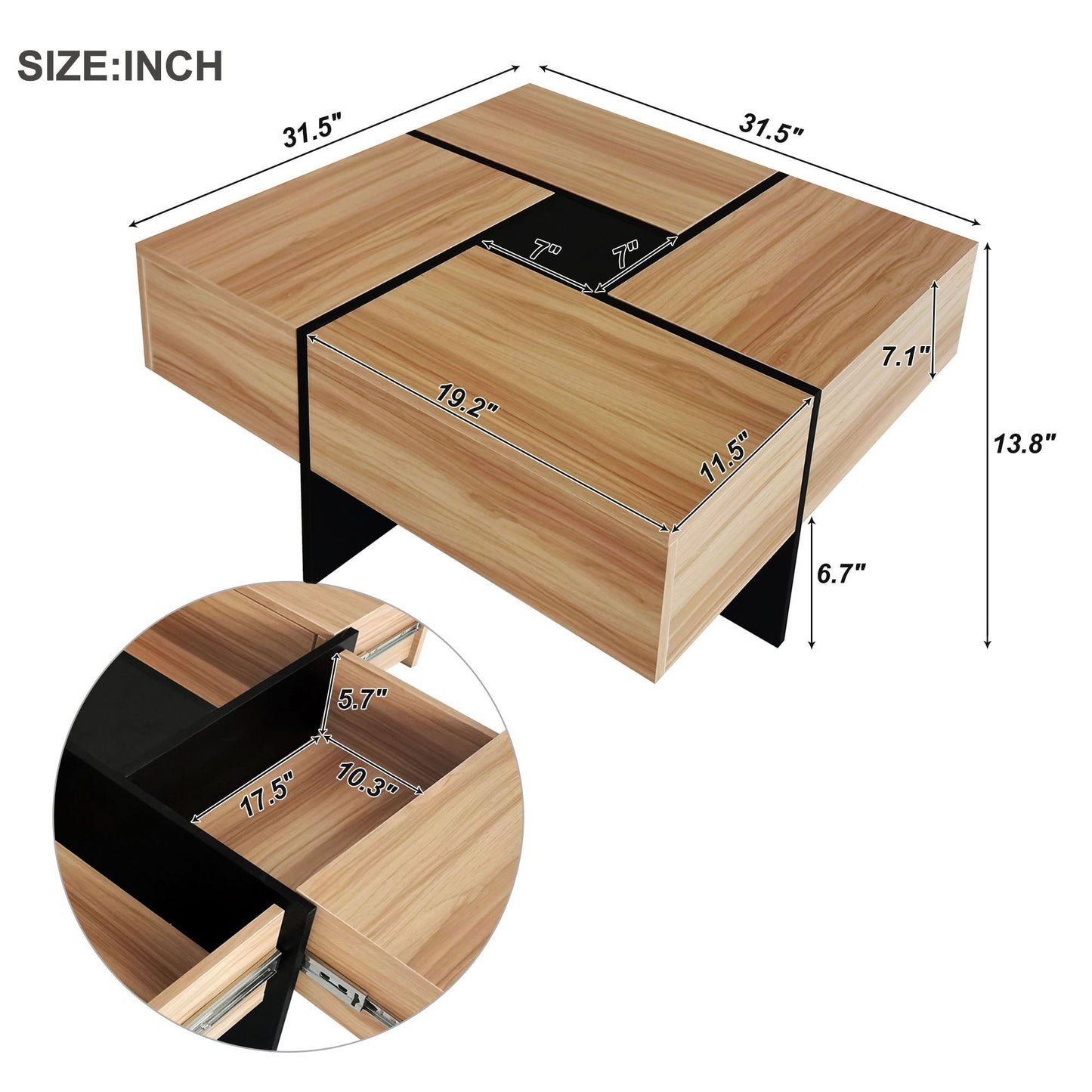 Wallace - Coffee Table With 4 Hidden Storage Compartments - Brown
