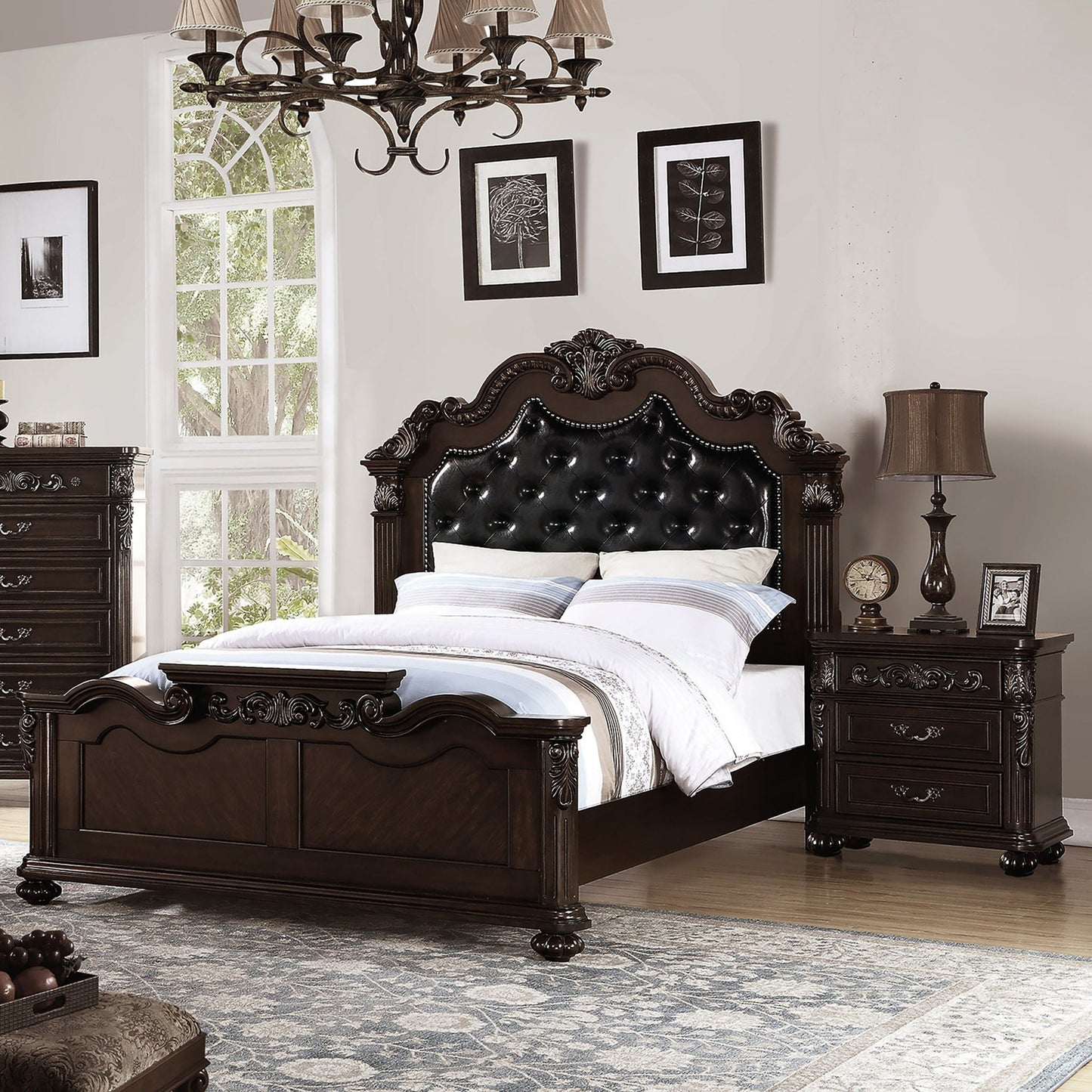 3 Piece Bedroom Set With Tufted Headboard And 2 Nightstands