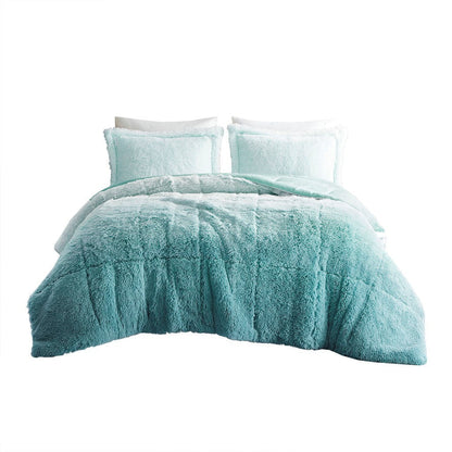 Full/Queen Ombre Shaggy Long Fur Comforter Mini Set
