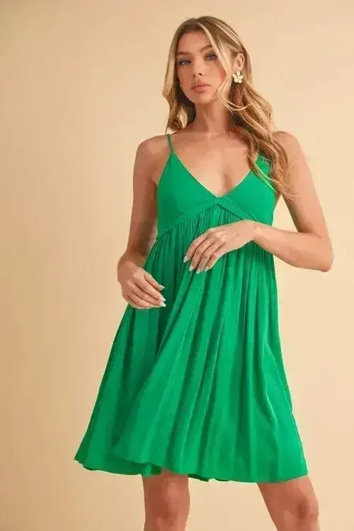 Green Ruched Plunge Mini Cami Dress – femstylo