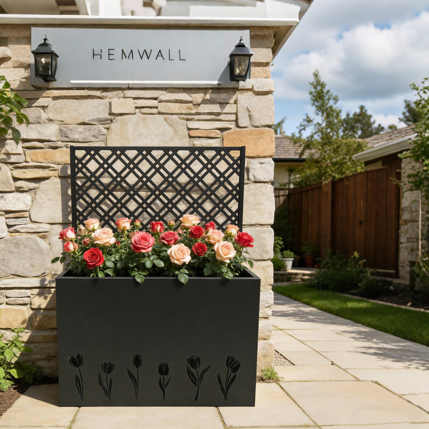 Tall Metal Planter with Trellis